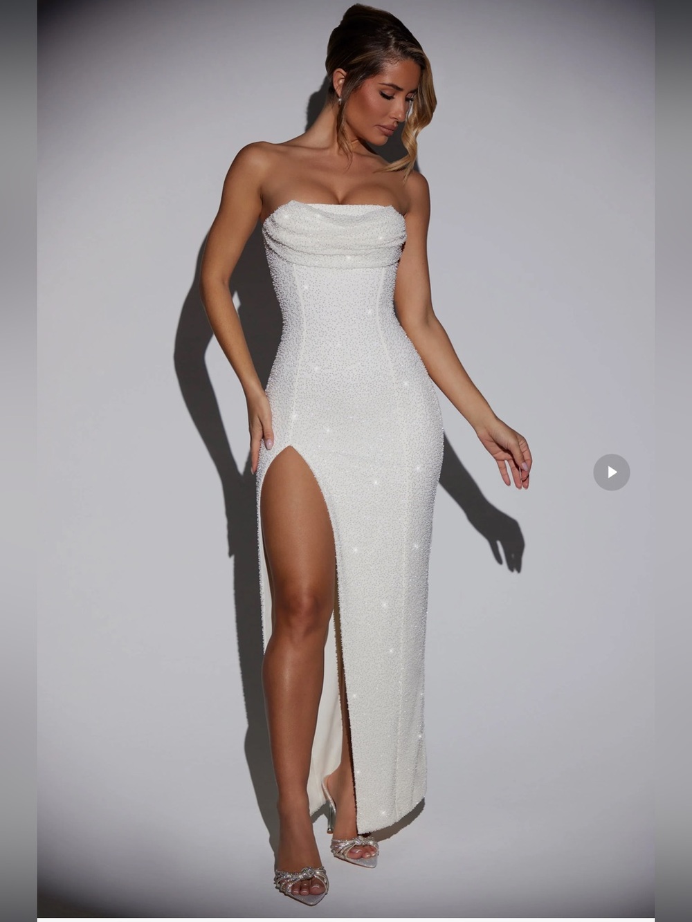 Nwt bridal Oh Polly ivory Strapless Sequin High-Slit Gown